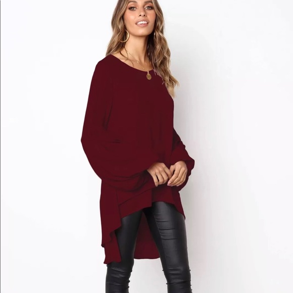 Elegant, Bell Sleeved, High-Low Blouse - Picture 3 of 8